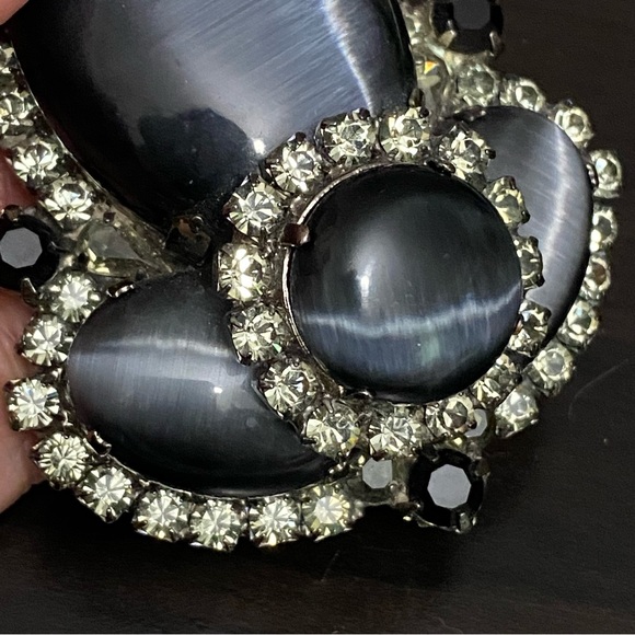 Stunning Vintage Black Cat Eye Moonstone Large Heavy Revival Brooch 66.5g - Picture 8 of 12
